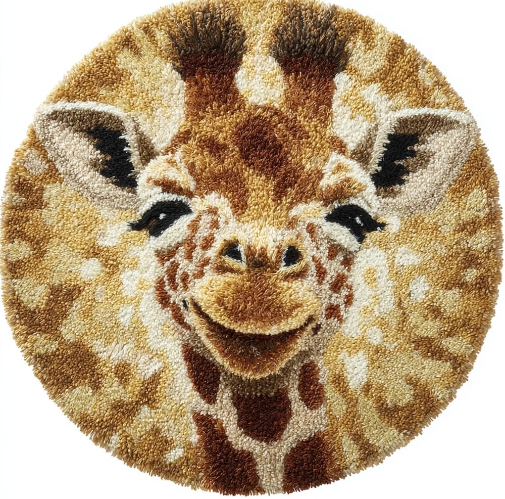 kitphoenix Latch Hook Rug Kit, Smiling Giraffe 20X20Inch (50X50Cm) DIY Rug Making Kit for Adults, Rug Making Kits, Cross Stitch Kit Carpet Making Cushion Needlework for Beginners, Home Decor