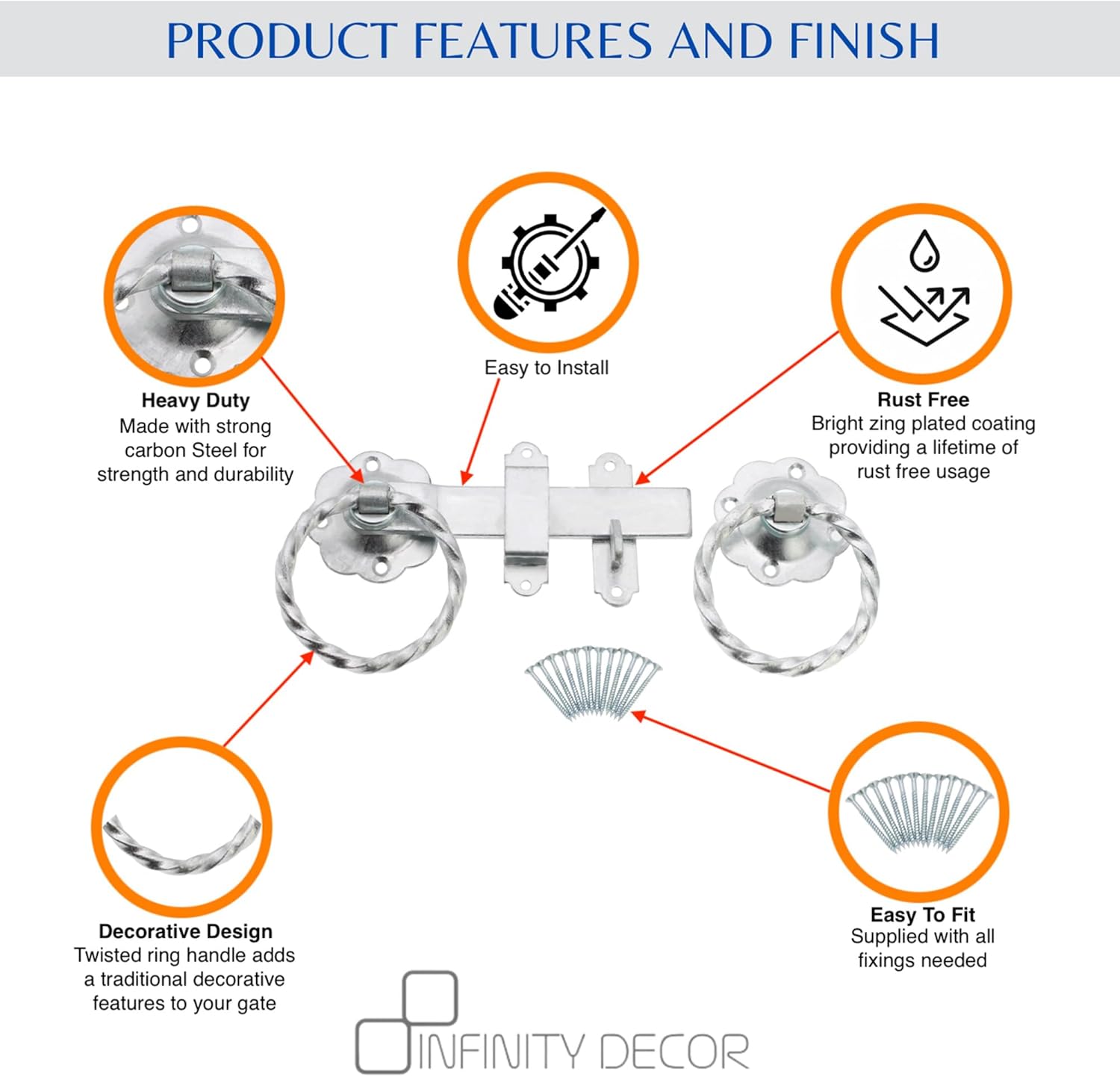 Tee Hinge (3) 18" 450mm Twisted Ring Latch Fitting Kit Wooden Garden Gate Zinc, Supplied with All The fixings