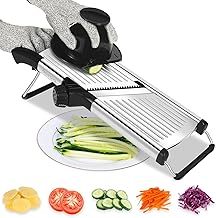 Blamovo Mandoline Slicer for Kitchen, Mandolin Vegetable Slicer Julienne with Knob Control, Adjustable Thickness (Safety Gloves Included)