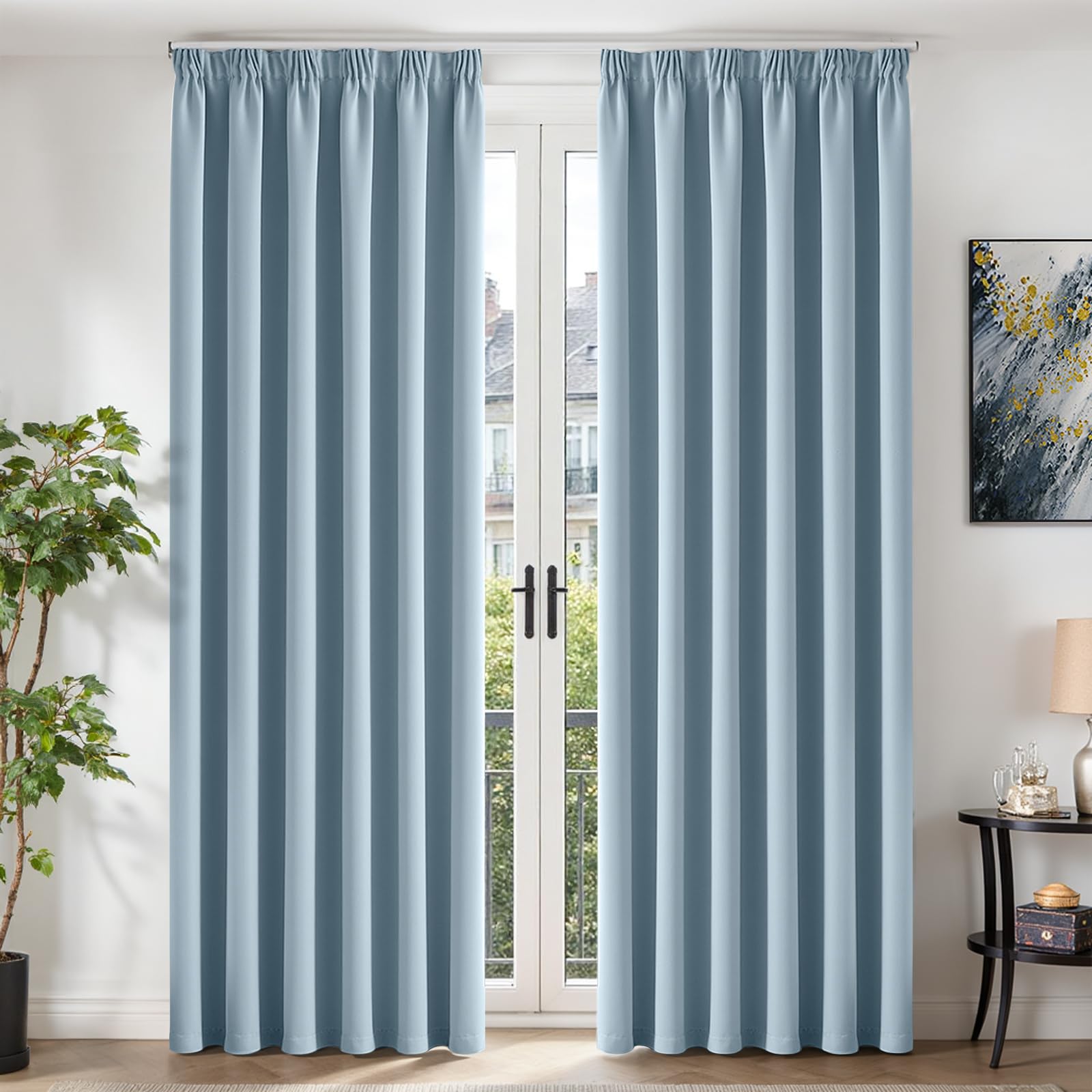 TOPICK Light Blue Blackout Curtains Living Room Bedroom, W90 xL90 2 PCS — image 1