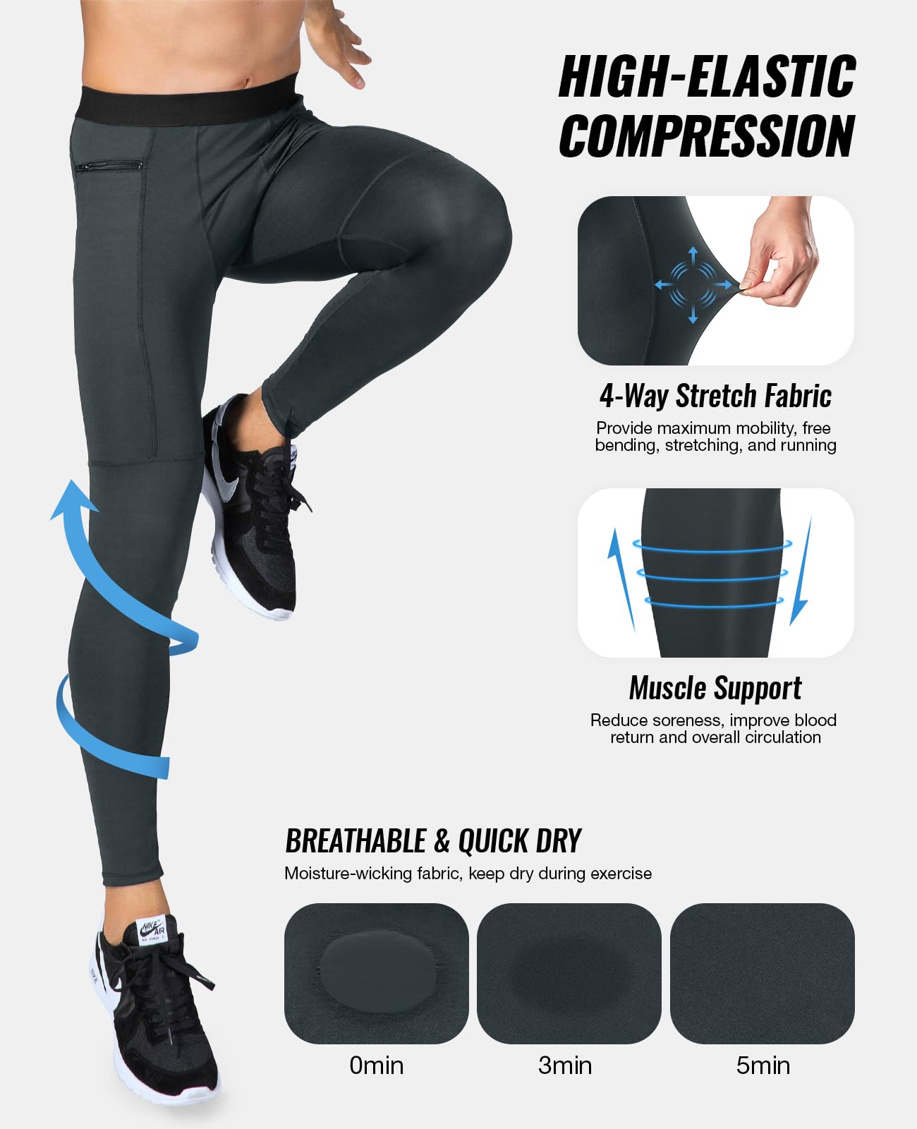 Niksa 2 Piezas Mallas Hombre Running Leggings Deporte Pantalones Largos de Compresión