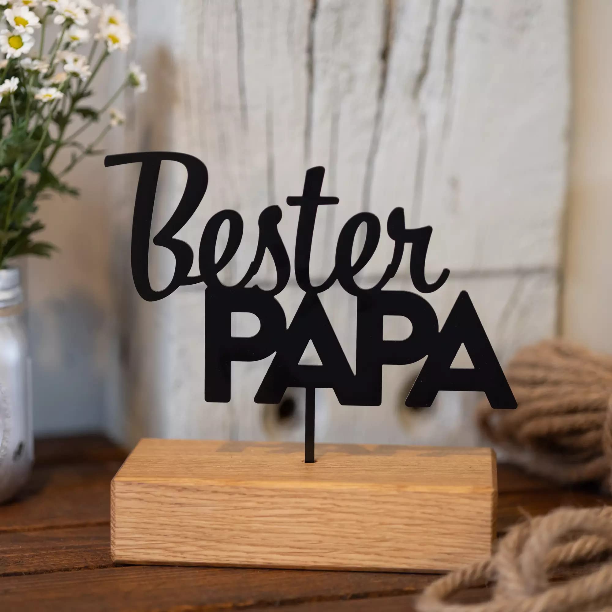 Rerum & Consilium Bester Papa – Espositore in metallo di alta qualità | Moderna decorazione industriale con legno e metallo | 27 x 18 cm | Regalo per papà, festa del papà, compleanno
