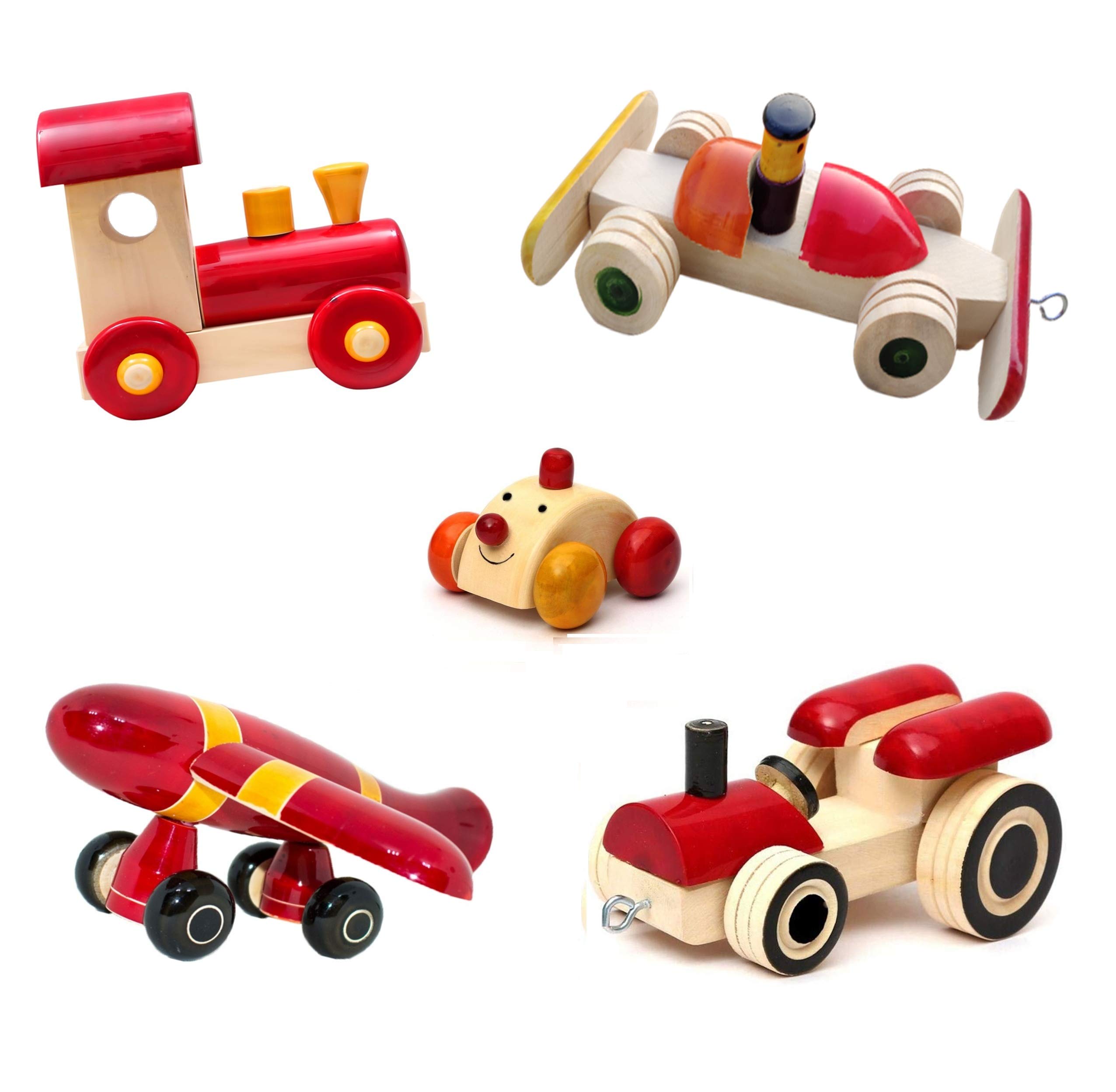Simple Days Wooden Vehicle Toys for Kids - Set of 5