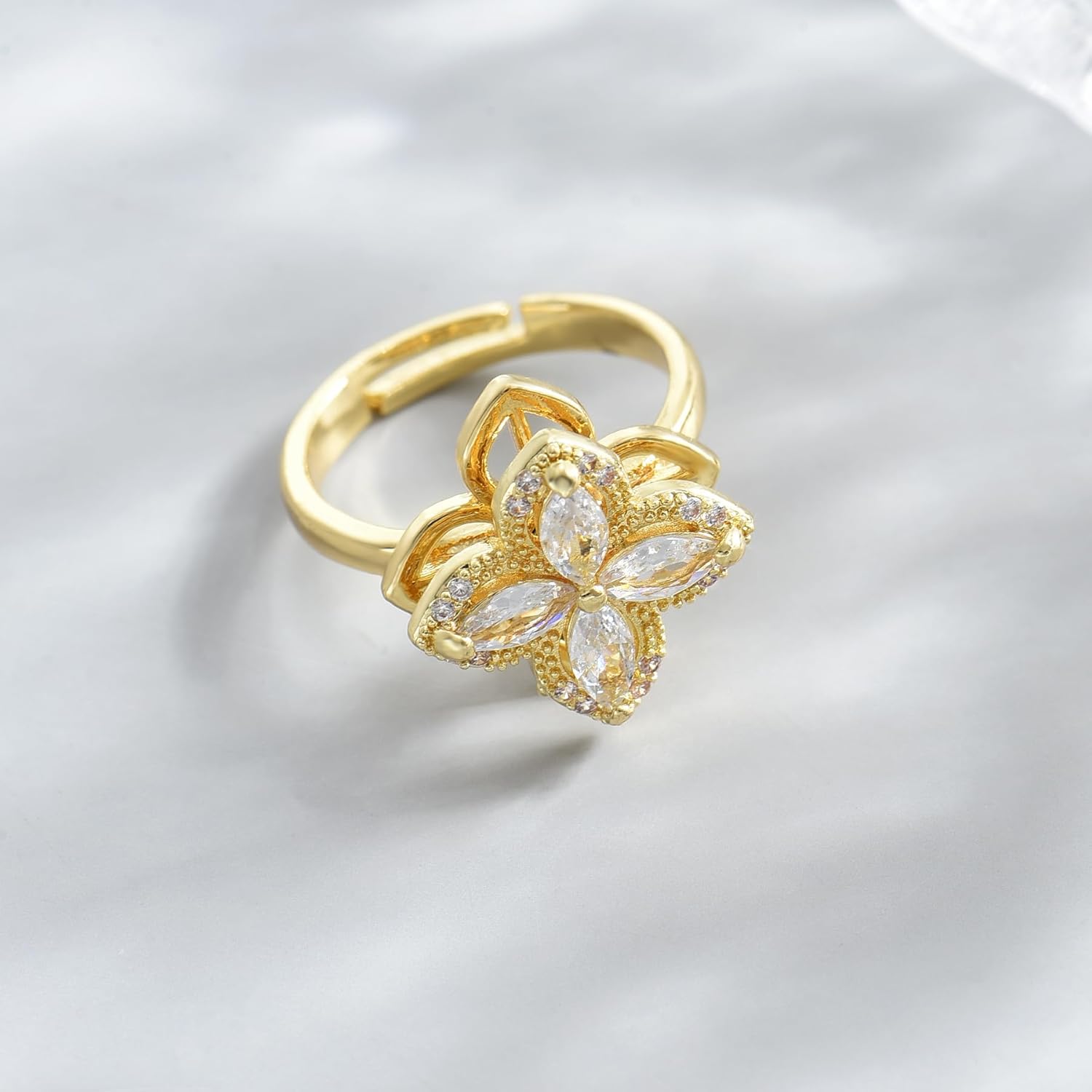 Gold Rings for Women Open Anti Anxiety Spinner Ring Adjustable Fidget Rings Evil Eye Flower Ring Jewelry Four Leaf-Gold image 6 of 8 B0CXHPS44P