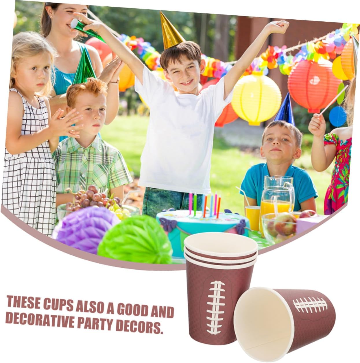 48pcs Rugby Paper Cups Thickened Disposable Paper Ice Drinking Cups Brown Sports Party Drinkware for Game Day Tailgating Birthday and Football Events