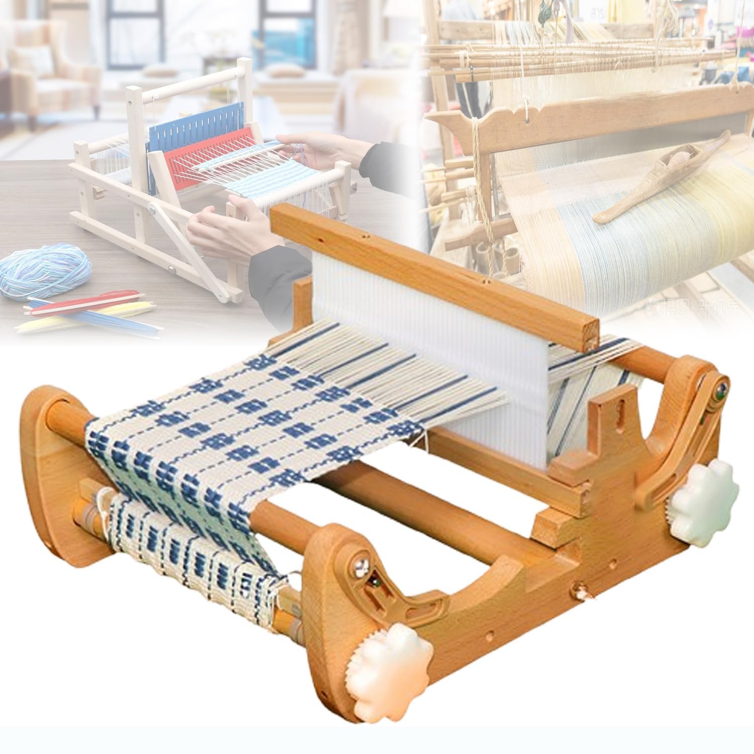 TsoLay Telar De Madera De Sobremesa, Máquina De Tejer Manual DIY, No Plegable/Densidad Ajustable/Ancho Máximo De Tejido 20cm, para Asientos De Té, Posavasos, Salvamanteles, Bolsas De Tela