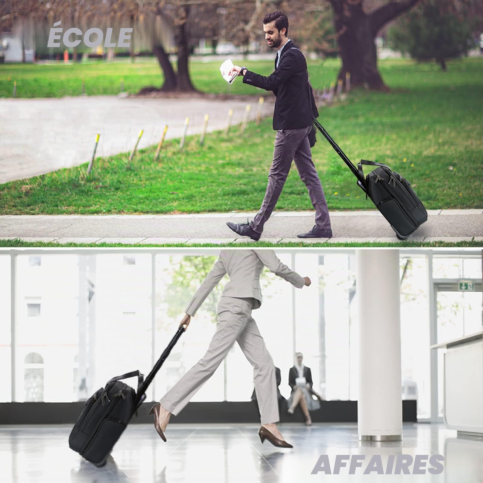 VANKEAN Sacoche à roulettes pour Ordinateur Portable pour Femme, Sac de Voyage à roulettes de qualité supérieure pour Ordinateur Portable jusqu'à 15,6 Pouces, Mallette étanche avec Poches RFID