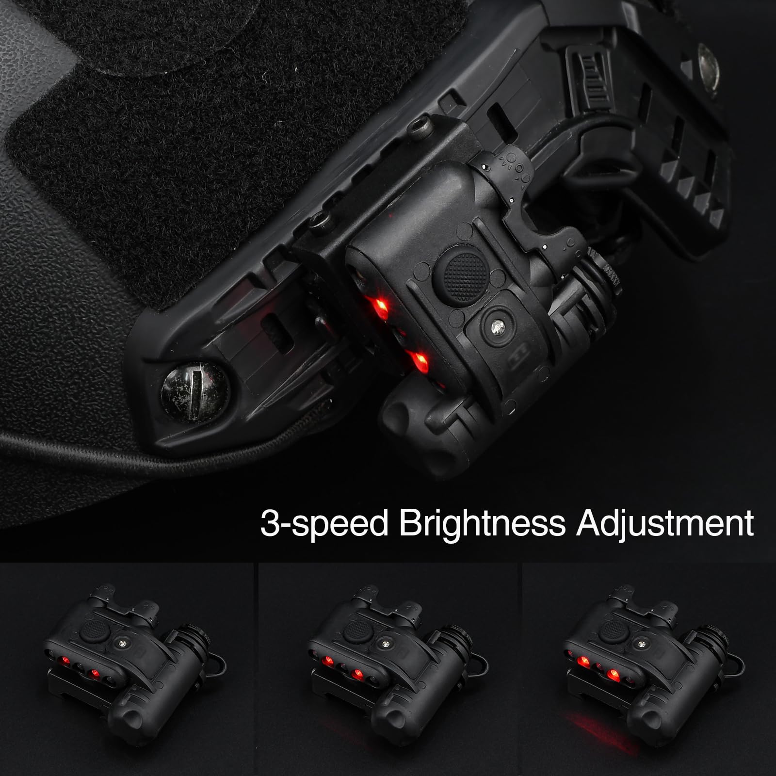 Taktisches Helmlicht Militär mit Rotlicht + Weiße Aufgabenlampe + IR Stroboskop Beacon, 5 LED Perlen Airsoft Survival Signal Licht mit Helmlichthalterung für ARC/MICH Helm/Führungsschiene/Hut