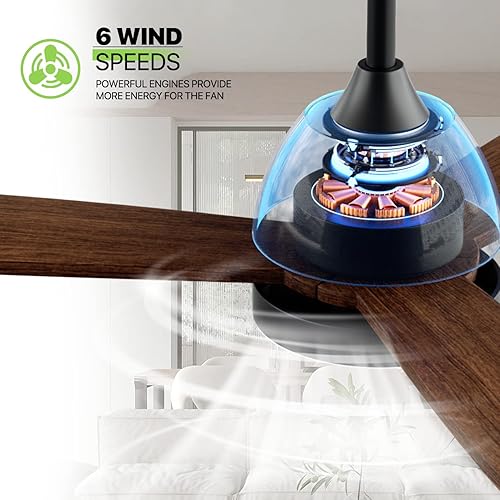 Miniatura 10 de Magshion Ventilador de techo de 52 pulgadas con luz y control remoto, diseño moderno de perfil bajo, cuchillas de madera reversibles, temporizador,