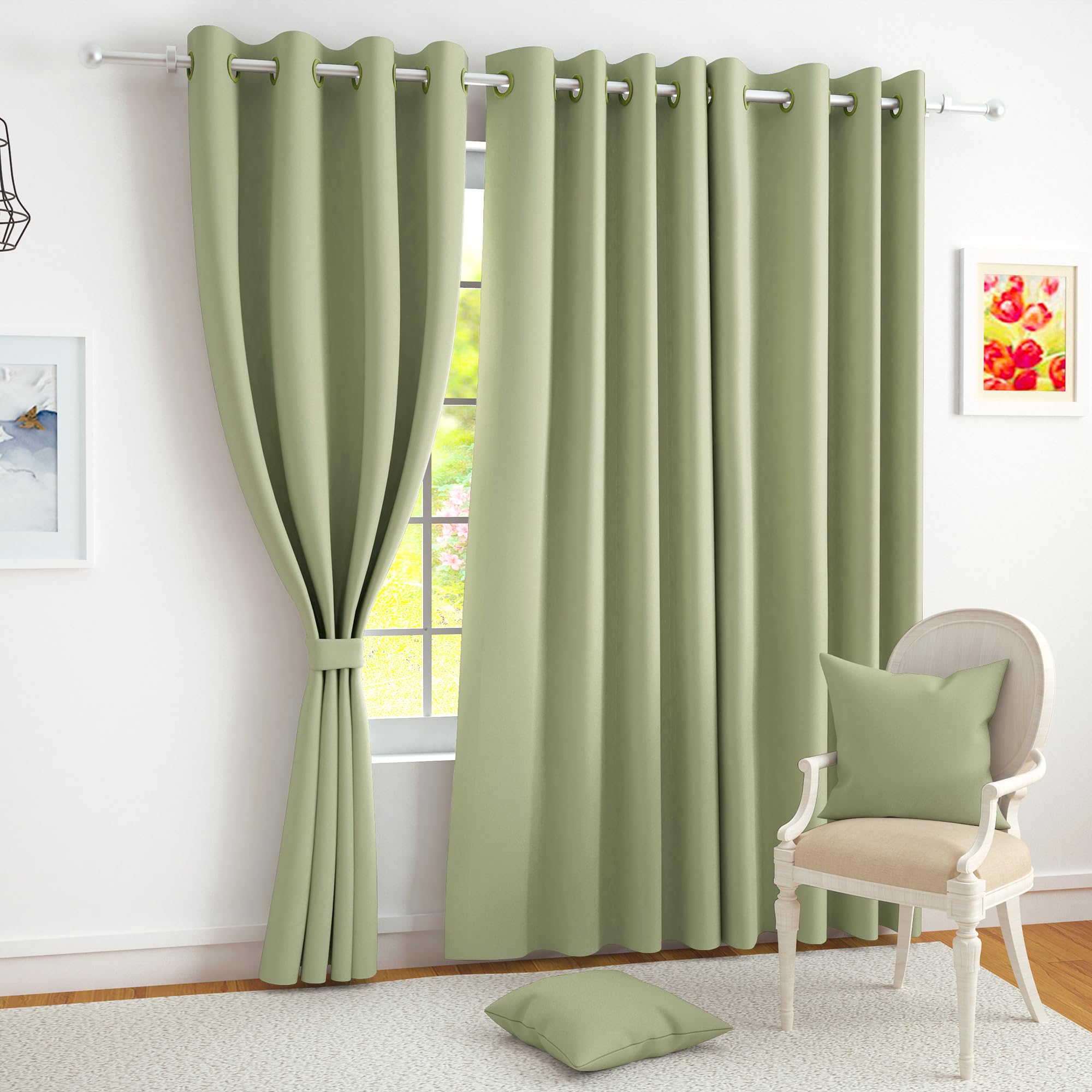Story@Home Blackout Window Curtains 5 Feet Set of 2 | Plain Printed | 71% Room Darkening Curtain | Thermal Insulated | Curtains for Living Room | (116 x 152 cm, Light Green) | Perfect for Home Decor