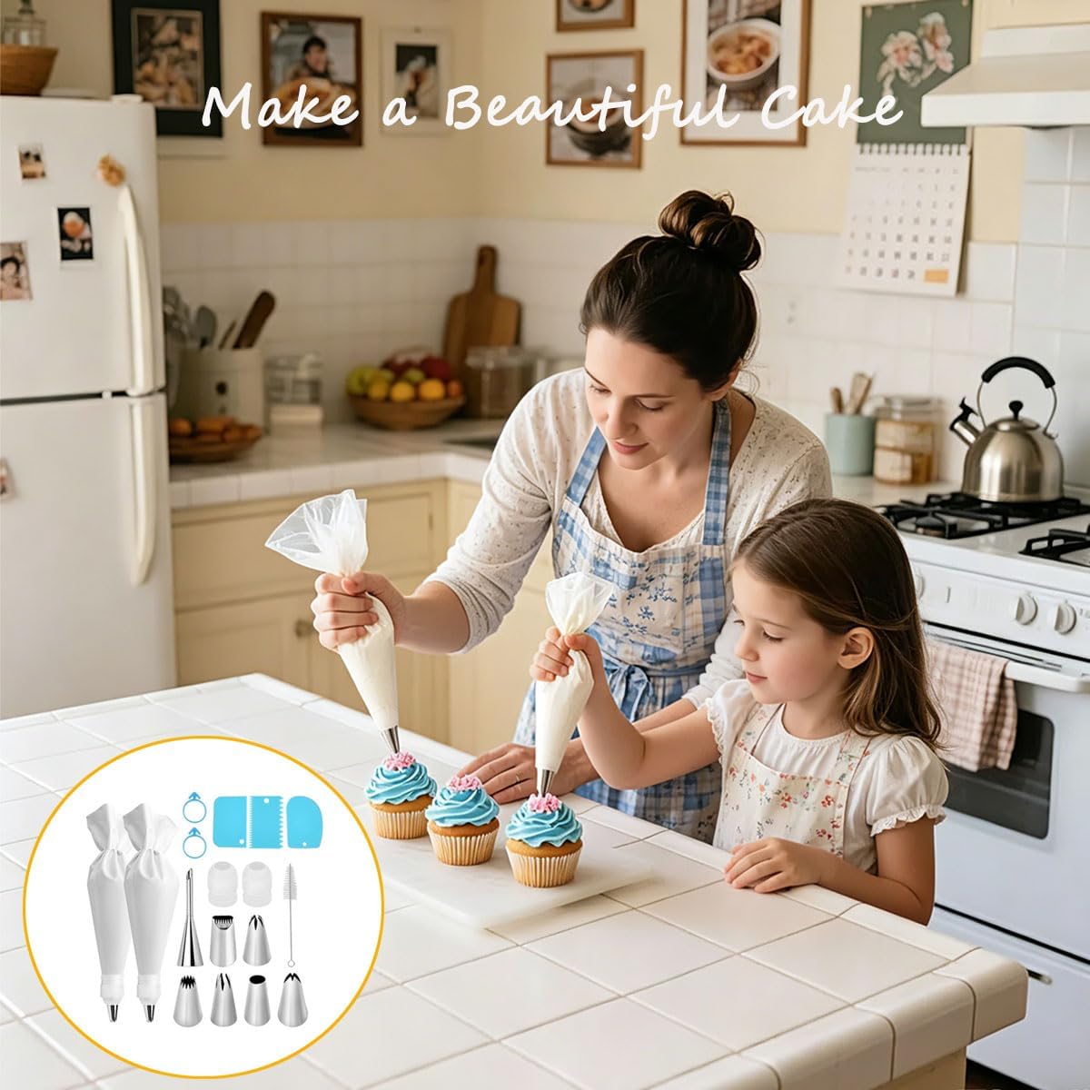 KINGYEENUO Piping Bags and Tips Set, Reusable Cake Decorating Supplies