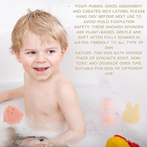 Miniatura 4 de Padime 3 piezas  Esponjas de bebé Konjac para baño  Esponja natural para bebés  Esponja para bañar Bebes  Esponja de baño para niños con formas de