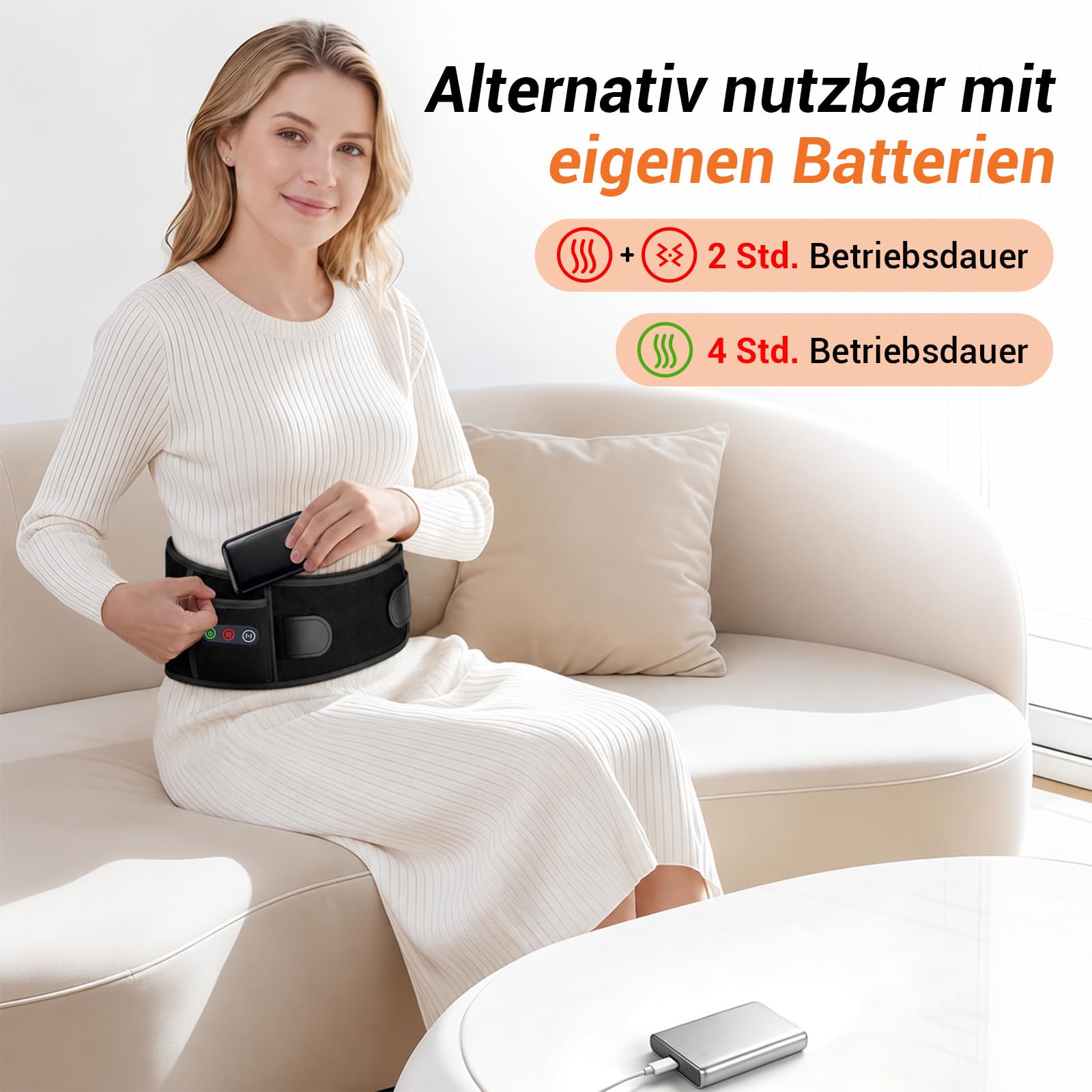 Comfytemp Infrarot Wärmegürtel kabellos 3D Rückenstütze, Vibrationsmassage | 170cm Heizgürtel mit 5000mAh Akku, Rückenwärmer Heizkissen Rücken mit Kompressionsband, Geschenk für Papa Mama Frauen Männer