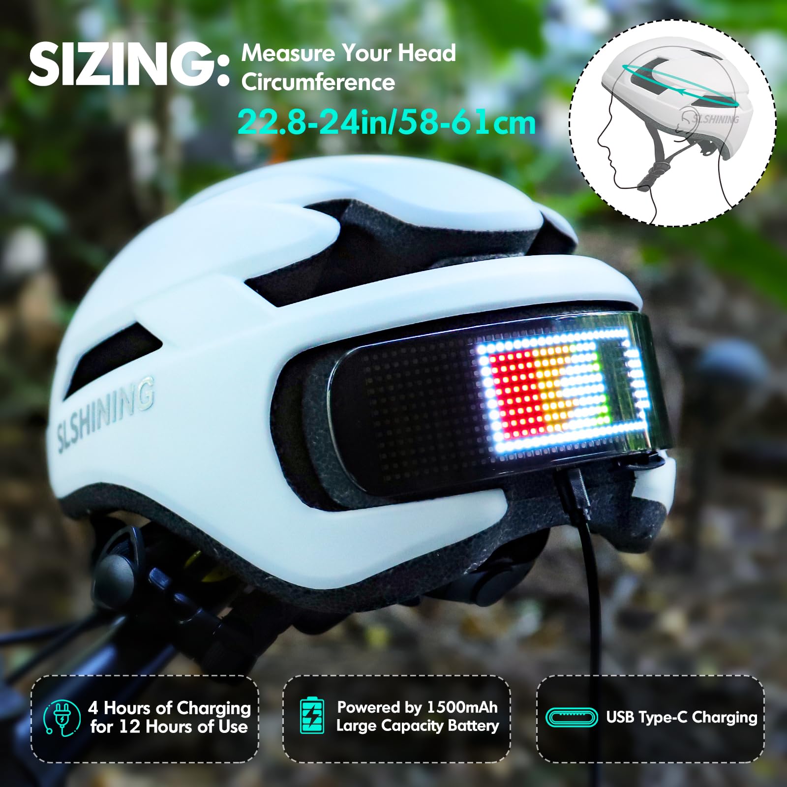 Casque vélo avec éclairages et clignotants intégrés CoolRide noir mat