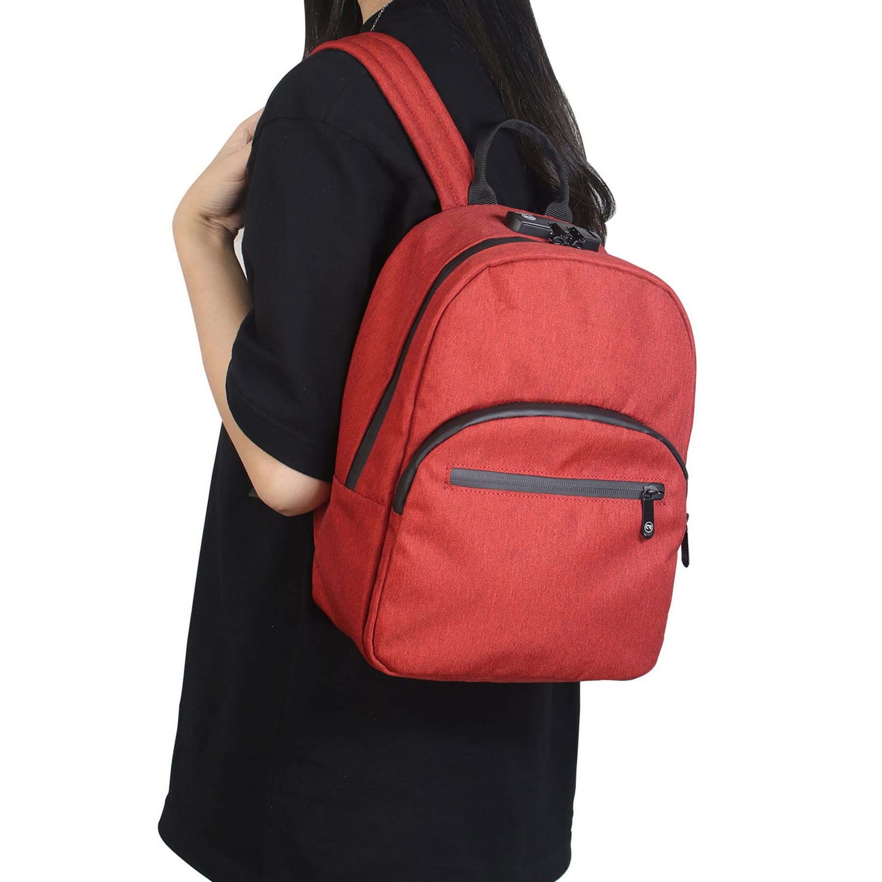 Mini mochila a prueba de olores con cerradura para hombres y mujeres de viaje, Rojo -, Viajar 5