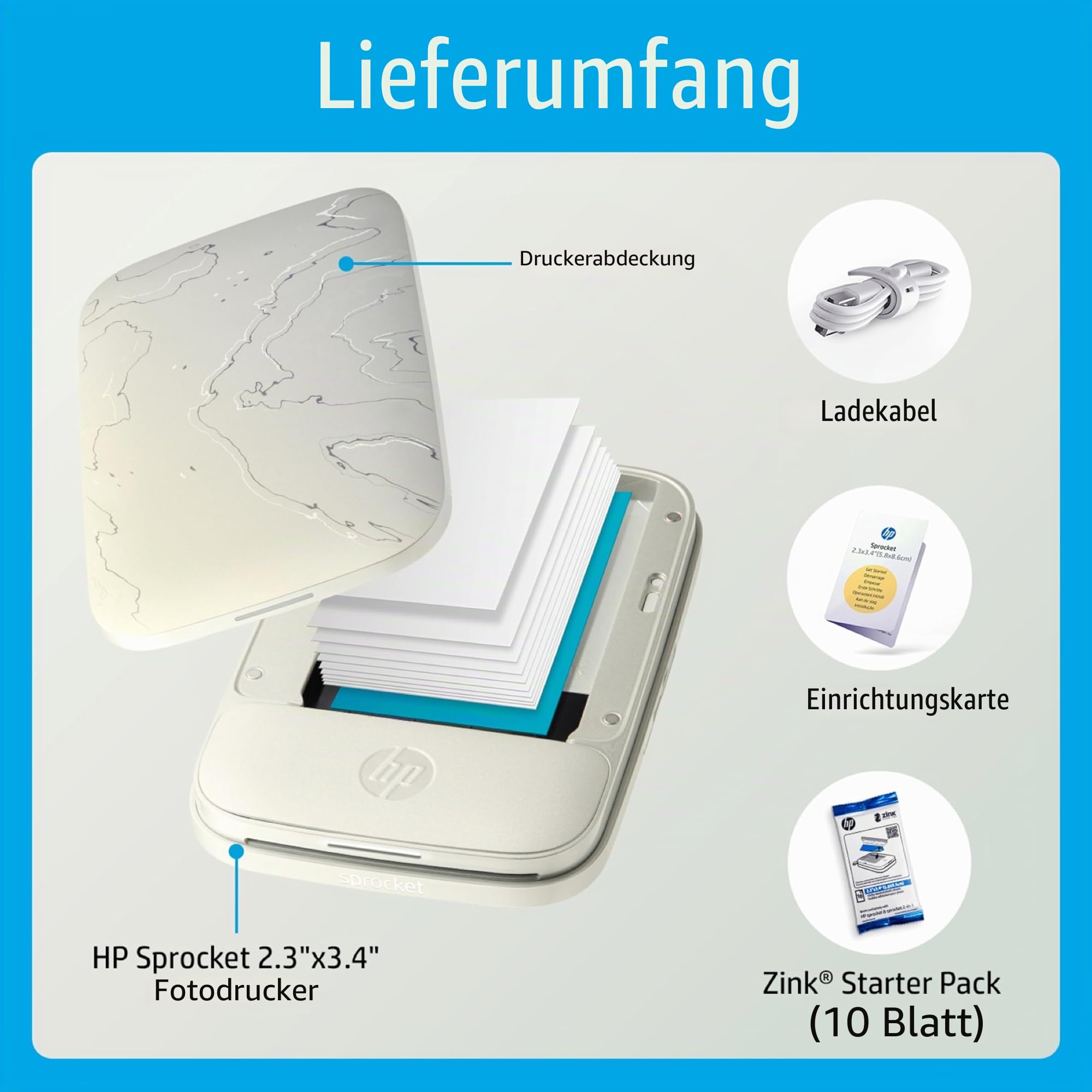 HP Sprocket Select Tragbarer Sofortbilddrucker mit 2,3 x 3,4 Zoll (Weiß) Zink-Papierbündel