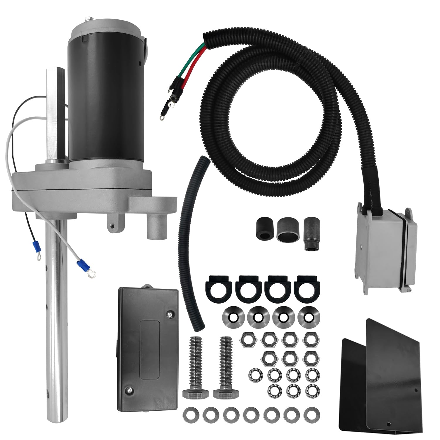 1824200100 Electric Trailer Jack Conversion Kit 12V DC Motor, 12000 lbs Lift Capacity Power Tongue Jack Upgrade for RV Camper, Horse Trailer Manual to Electric Conversion