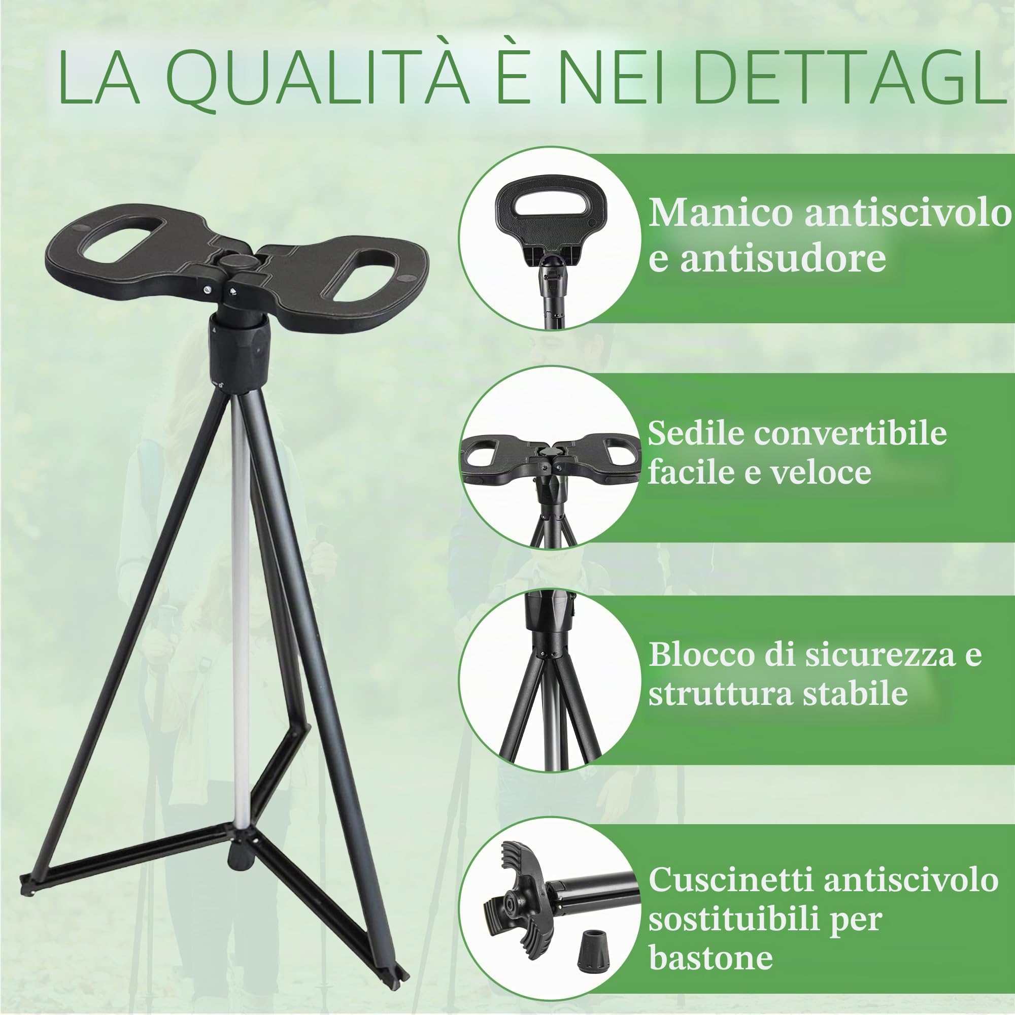 ALEVMOOM Bastone da passeggio con sedile pieghevole leggero, sgabello 2 in 1 per adulti, bastone da passeggio in alluminio con sedile, sgabello portatile per anziani, con borsa per il