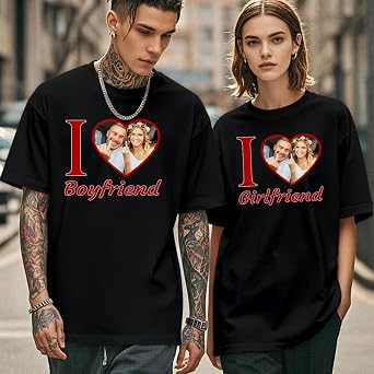 Custom I Love My Girlfriend T Shirts Personalized Bootleg Rap Tee Romantic Valentines Couple Shirt for Boyfriend Husband