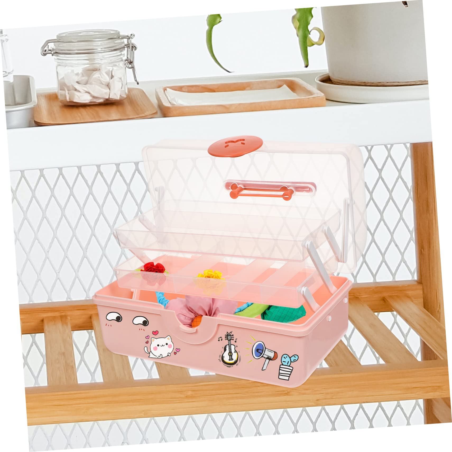 VANZACK Multifunktionaler Aufbewahrungsbehälter für Haarspangen und Haargummis Großer Rosa Kunststoff Organizer mit Mehrlagigem Design für Mädchen und Kinder