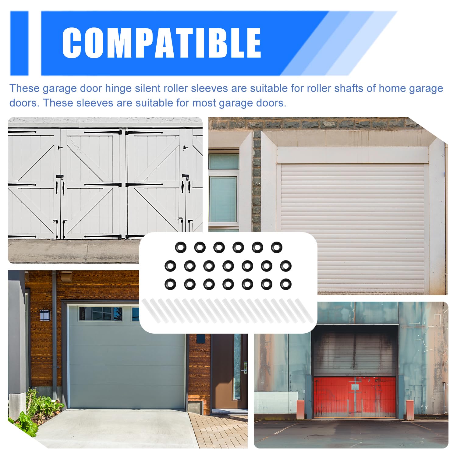20pcs Garage Door Hinge Quiet Roller Sleeves with 20 Roller Shaft Gaskets, Compatible with New Rollers or Rollers with Clean Rods - Image 4