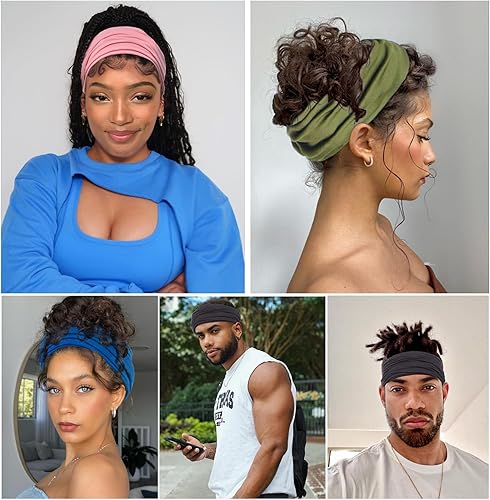 Miniatura 7 de Leeven 4 bandas de rasta, unisex, para trenzas, de cabello largo, banda ancha para hombres y mujeres, para deportes y entrenamiento, yoga,