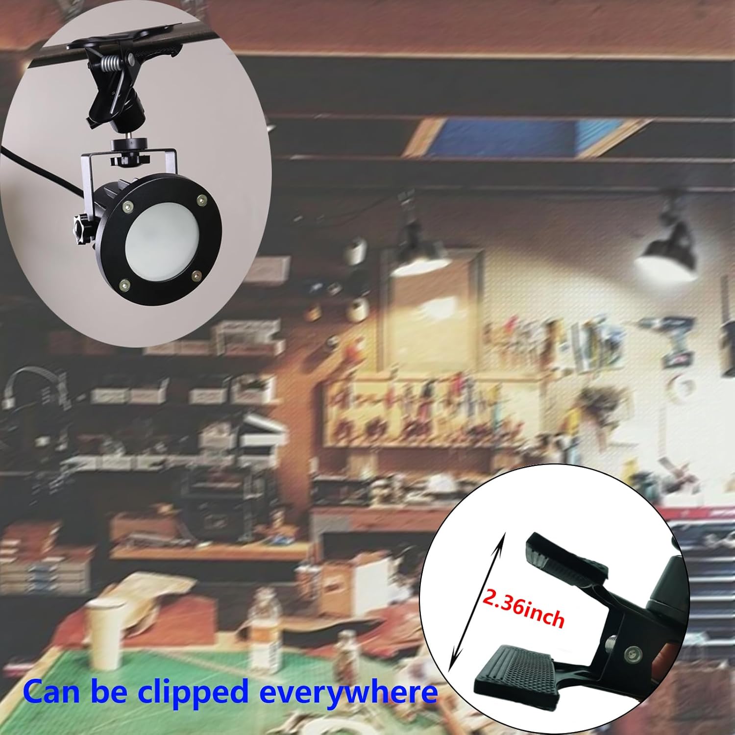 Clip Floodlight 15W LED Work Light IP65 Waterproof 150W Equivalent 11.5ft 3.5m Cord with Plug Lights for Workshop Garage, Construction Site Applicable to Various environments (15W Warm White)