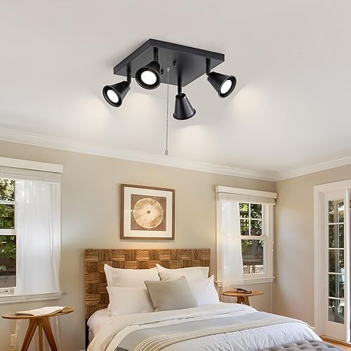 Miniatura 34 de SEEBLEN Iluminación direccional industrial de 3 luces con cadena de tracción de encendido/apagado, foco de techo redondo ajustable, luz de cocina