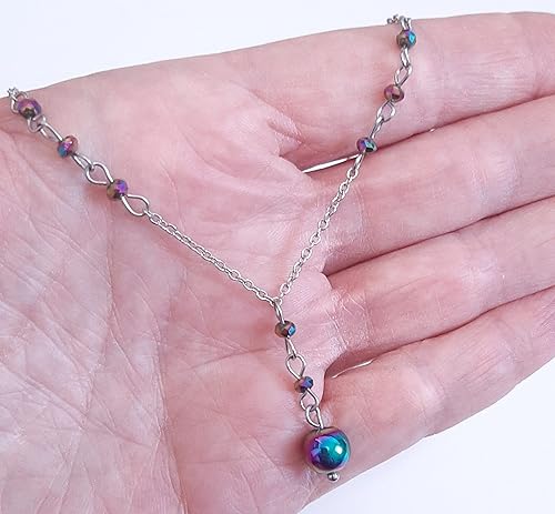 Miniatura 6 de Crystal Bead Rainbow Hematite Y Shaped Lariat Necklace Non-Tarnish Steel Chain