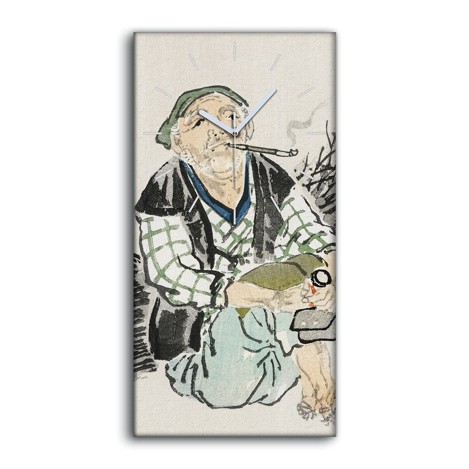 Horloge Silencieuse Sans Tic Tac Art Mural Asiatique Bûcherons Toile Salon 30x60
