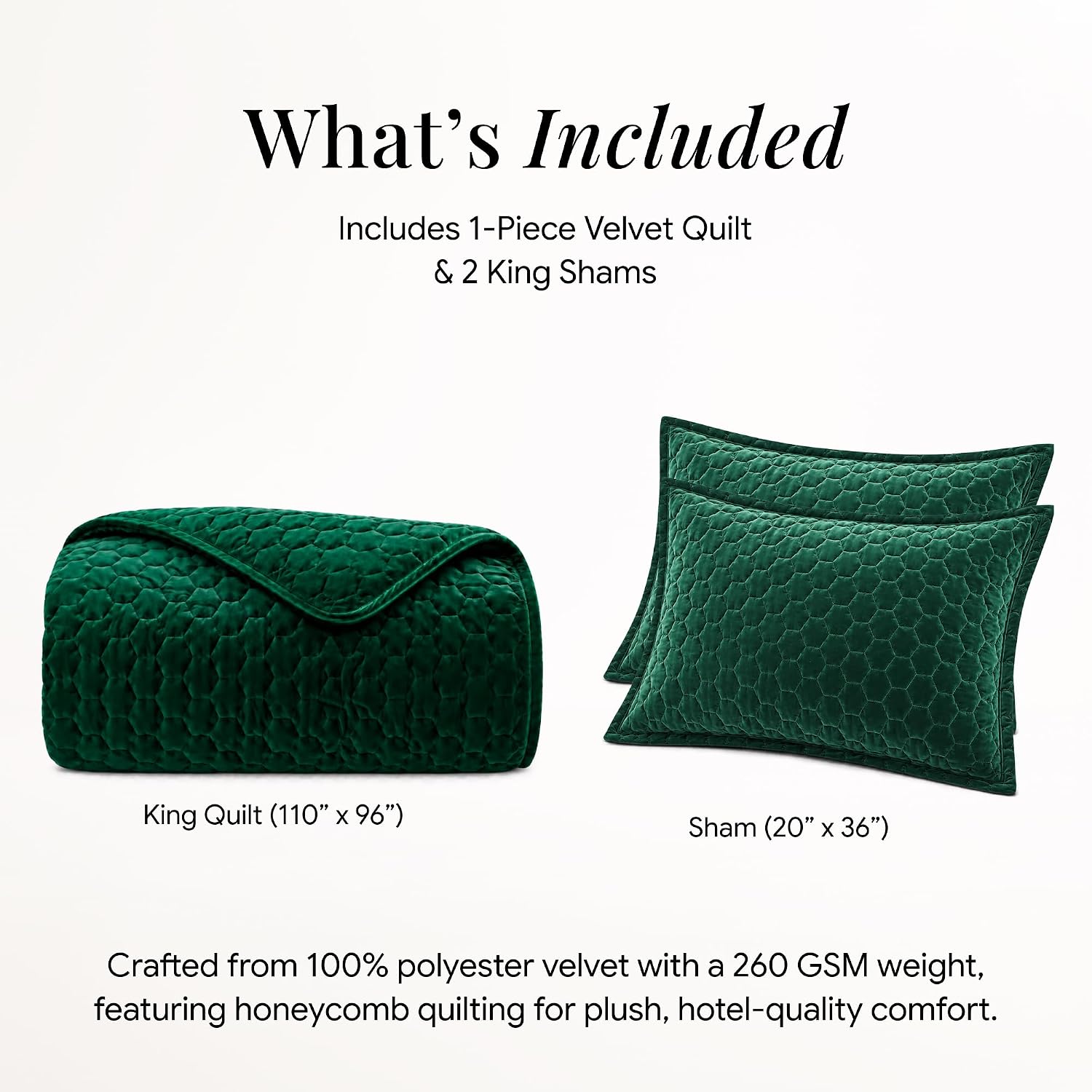 Tribeca Living Lugano Oversized Velvet Quilt Set - All Season, Extra Large, 3 Piece King Size Comforter Set with 2 Pillow Shams in Teal Honeycomb Pattern 260GSM