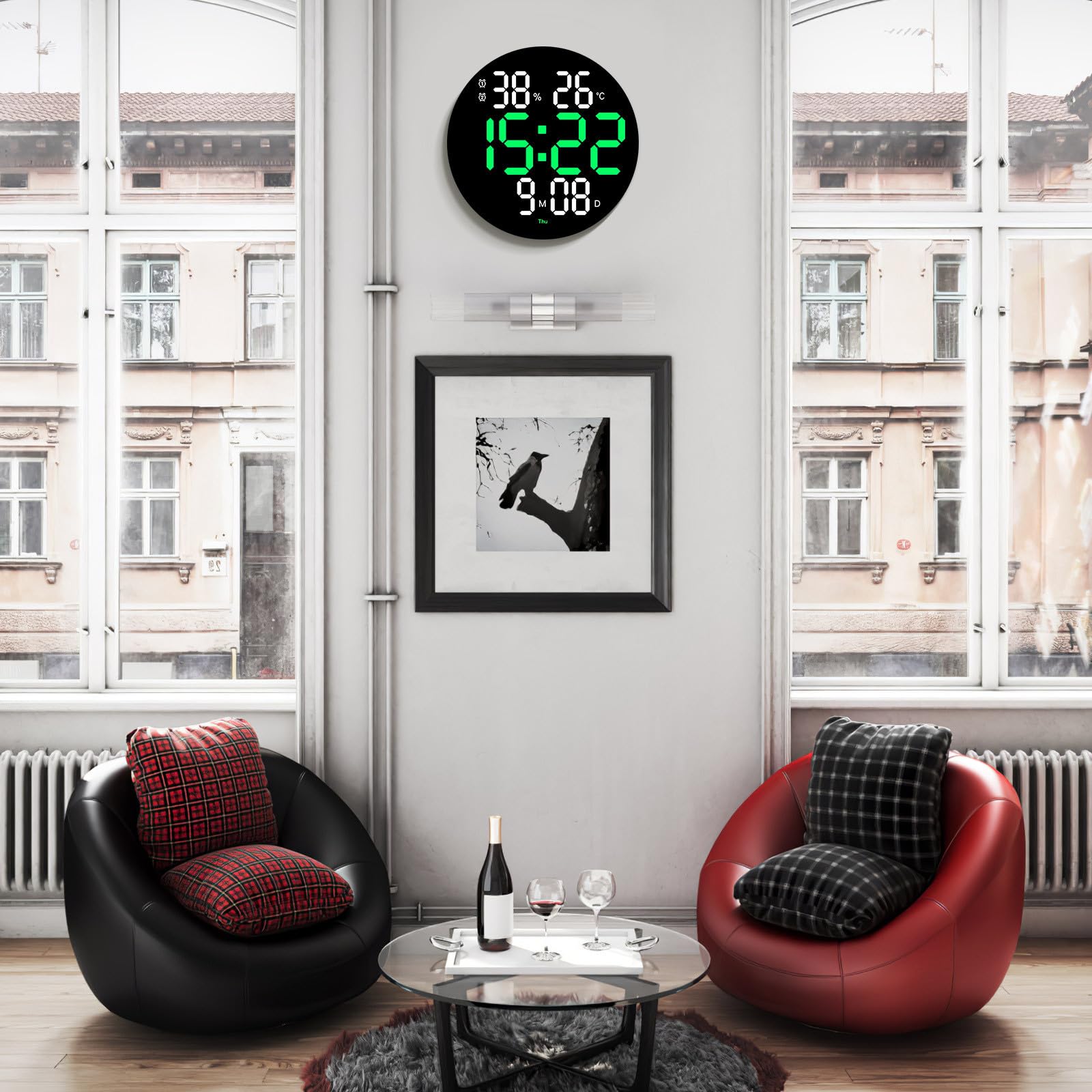 Gadpiparty Digitale LED Wanduhr 10 Zoll mit Temperaturanzeige und Datum Acrylgehäuse Fernbedienung Geräuschlos für Wohnzimmer und Küche Großes Ablesbares Display