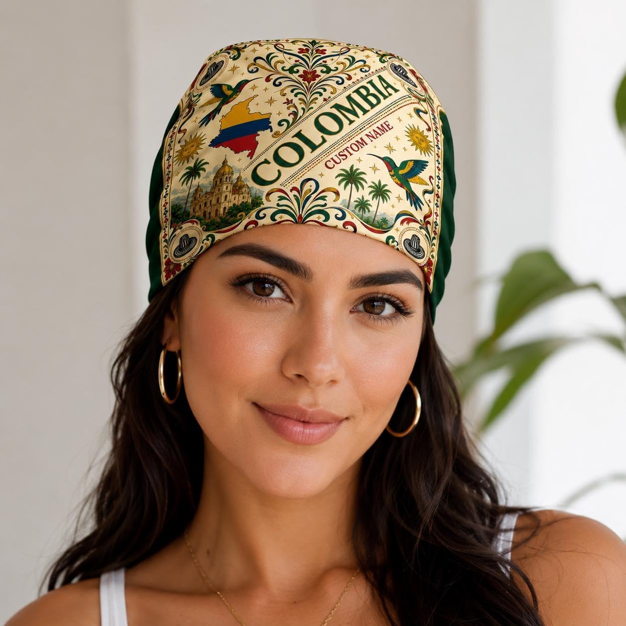 Colombia Satin Hair Scarf for Women, Colombian Bandana Square Head Wrap, Neck Scarf for Hair or Bag, Heritage Festival Outfit