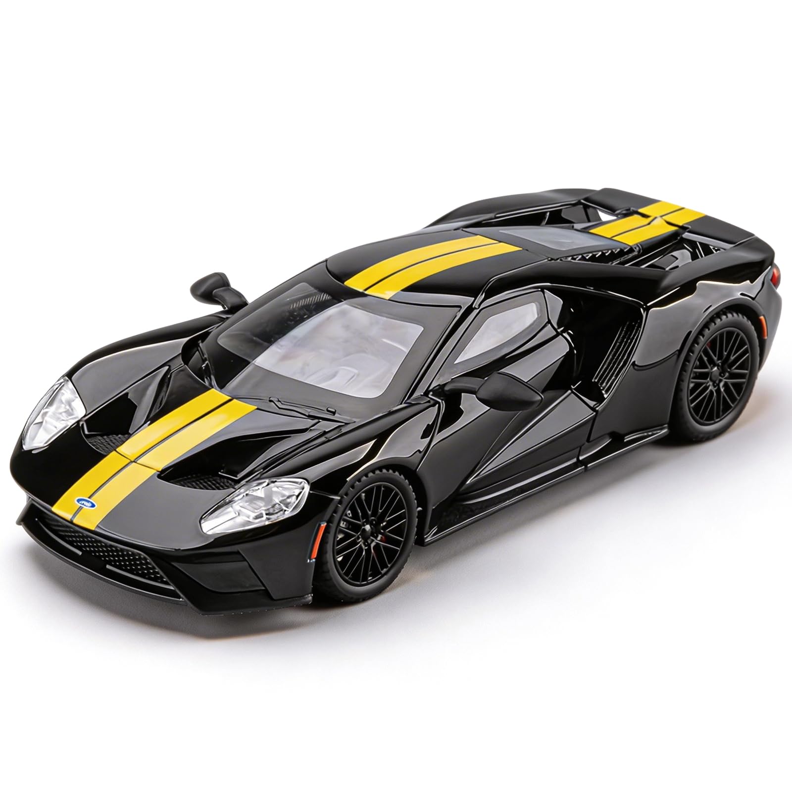 TGRCM-CZ 1/24 Ford GT Supercar Model Car, Zinc Alloy Pull Back Vehicles Model Cars with Sound and Light for Collectors & Kids 3+ Years Old Birthday Gift (Black)