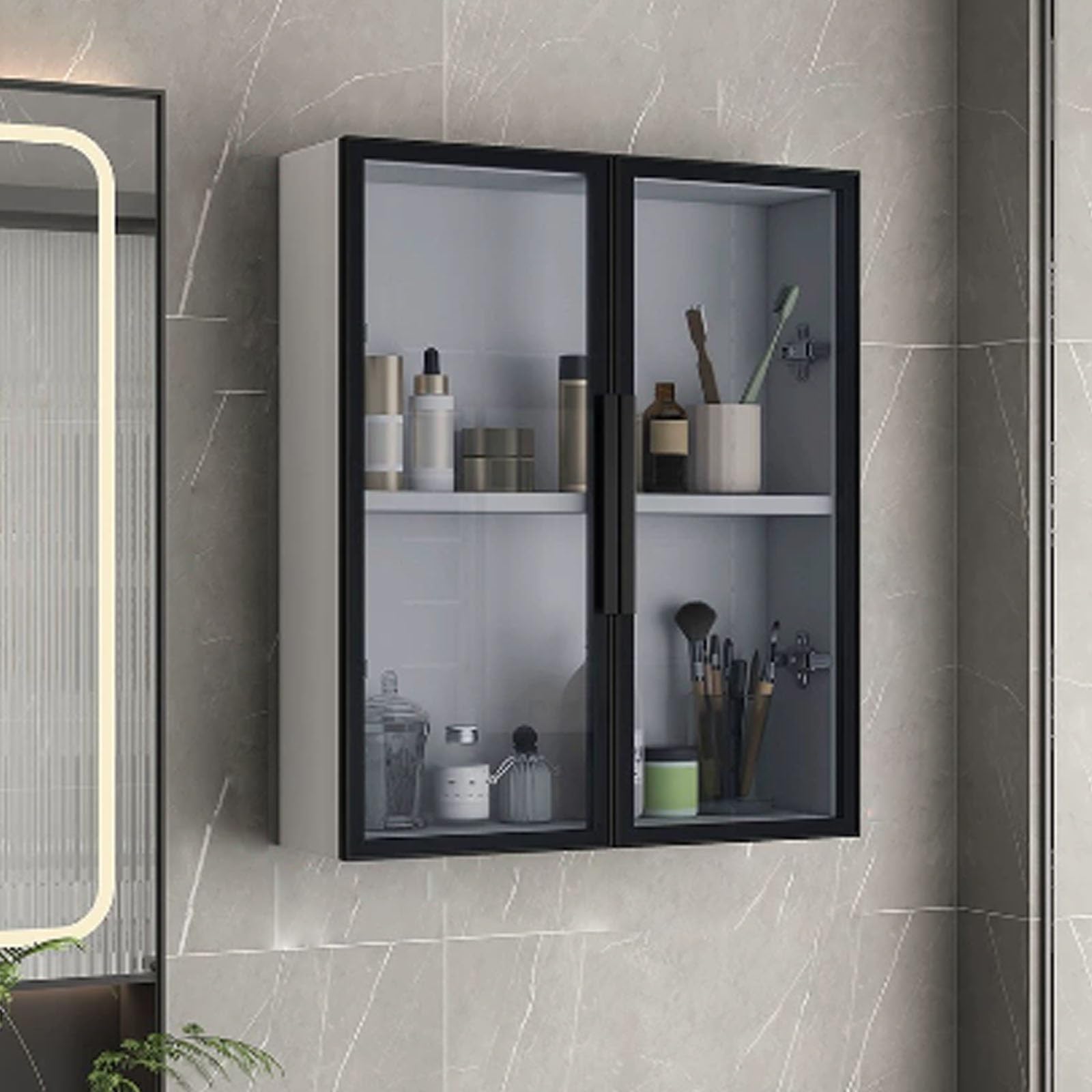 Meuble en bois massif avec miroir et portes en verre pour studio