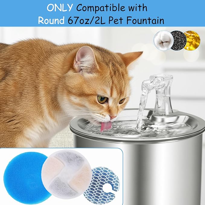 8 Filtros de Repuesto para Fuente de Agua para Gatos Compatible con Fuente Automática Redonda de Acero Inoxidable 2L miniatura 6