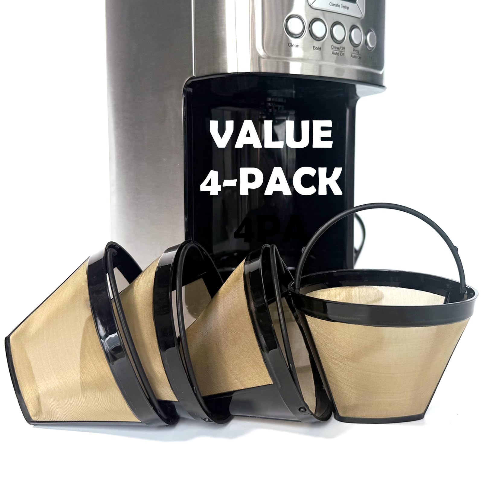 4er-Pack #4 Goldkegel, wiederverwendbar, permanenter Kaffeekorb, Filter, Ersatz für Cuisinart Kaffeemaschine