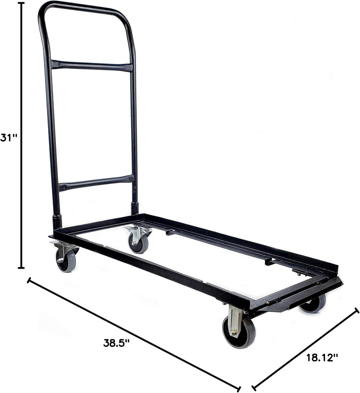 Deluxe Flat Stack Folding Chair Cart - Convertible Dolly Design Holds Flat Stacking Plastic, Wood and Resin Chairs - Features Fixed and Locking Casters for Safe Transport, HD Steel