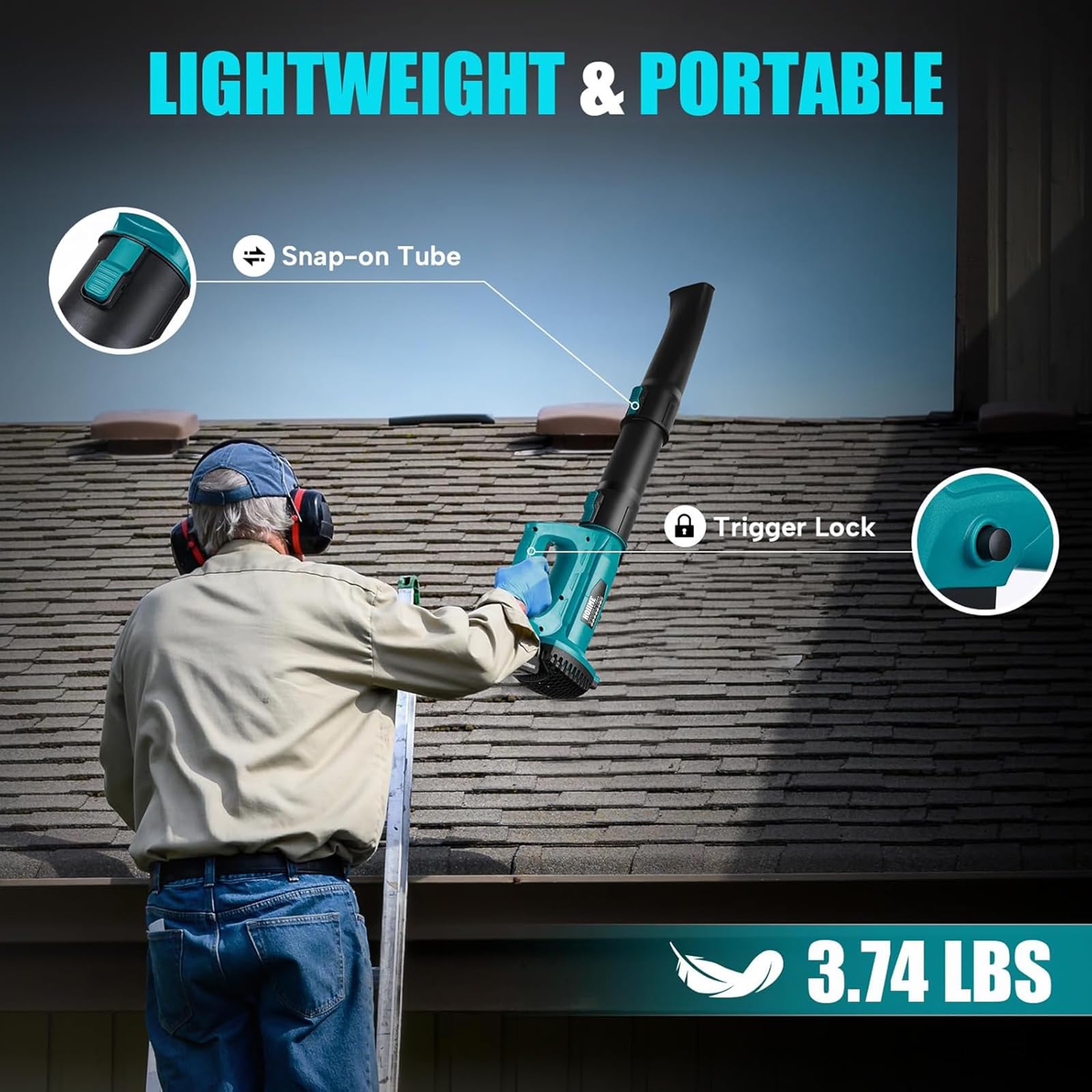Soffiatore a batteria per batteria Makita da 18 V, soffiatore a batteria per pulizia all'aperto, lama per la cura del prato (velocità dell'aria 67 m/s, portata d'aria 5,8-12,2 m³/min, senza batterie e