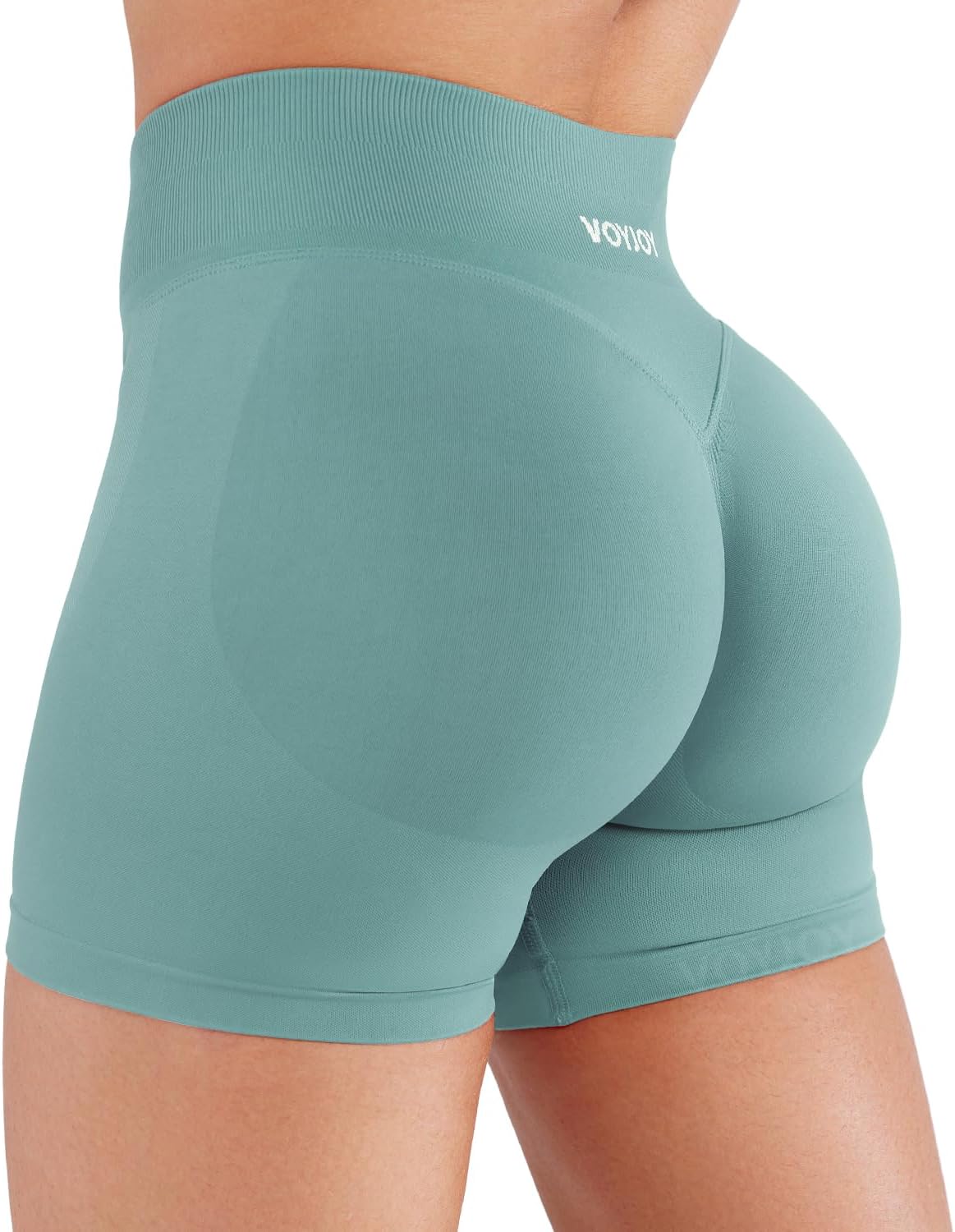 VOYJOY Women's Impact Yoga Shorts 4.5" Seamless Hidden Scrunch Butt Lifting No Front Seam Workout Running Booty Shorts