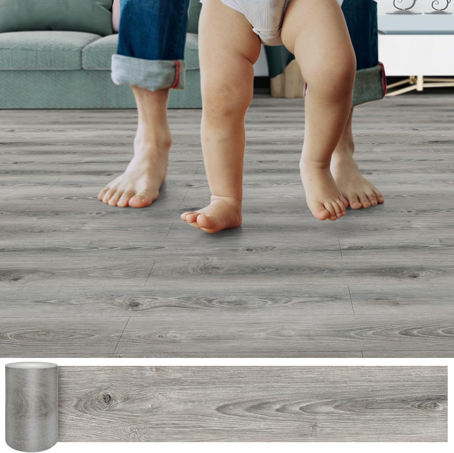Peel and Stick Floor Tile, 72 Pack 108 Sq.Ft, Waterproof Wood Plank Vinyl Tile Stickers, Self-Adhesive DIY Flooring Tiles for Bedroom, Living Room, Bathroom ?36" x 6"?Smoke Grey? 72 Tiles Smoke Grey