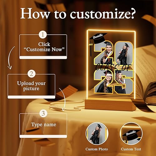Vista 12 de ALBK Decoraciones de graduación 2025 – Regalos de graduación personalizados, luz nocturna personalizada con nombre de foto, regalos de graduación