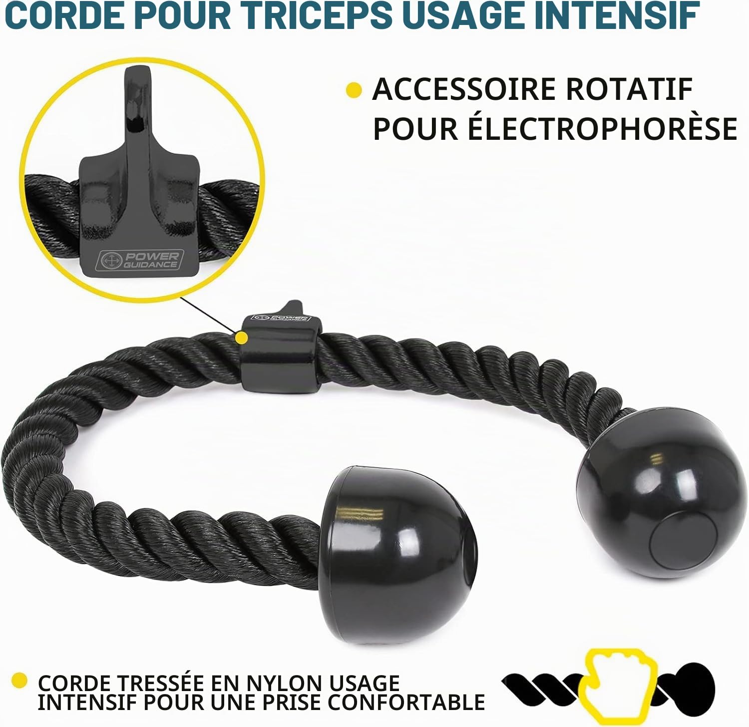 POWER GUIDANCE Attache de tirage pour triceps, accessoires de machine à câble pour salle de sport à domicile, attache de tirage LAT pour poids et fitness