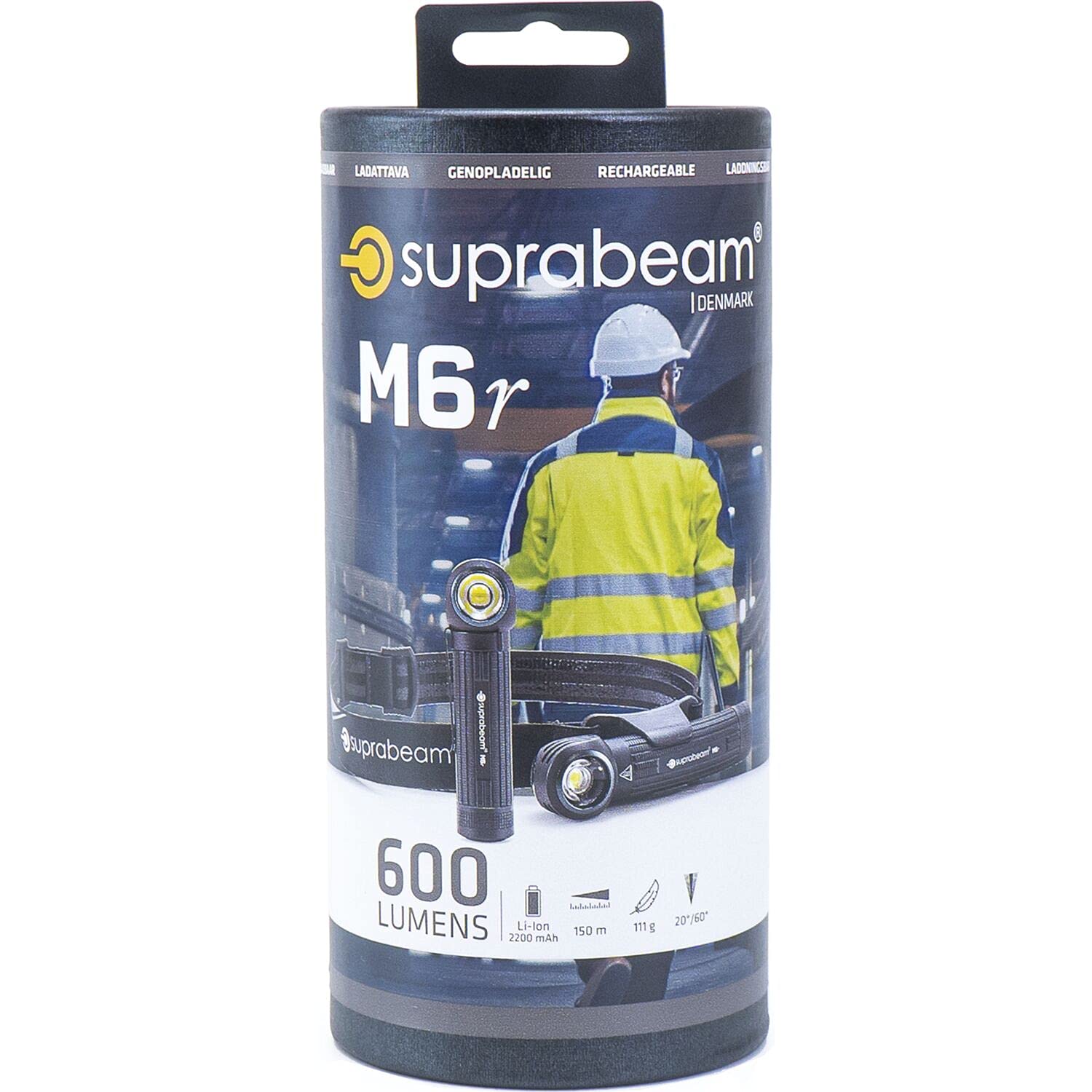 Suprabeam M6r Lampe frontale et lampe de poche LED étanche avec 600 lumens, intensité variable en continu et base magnétique intégrée