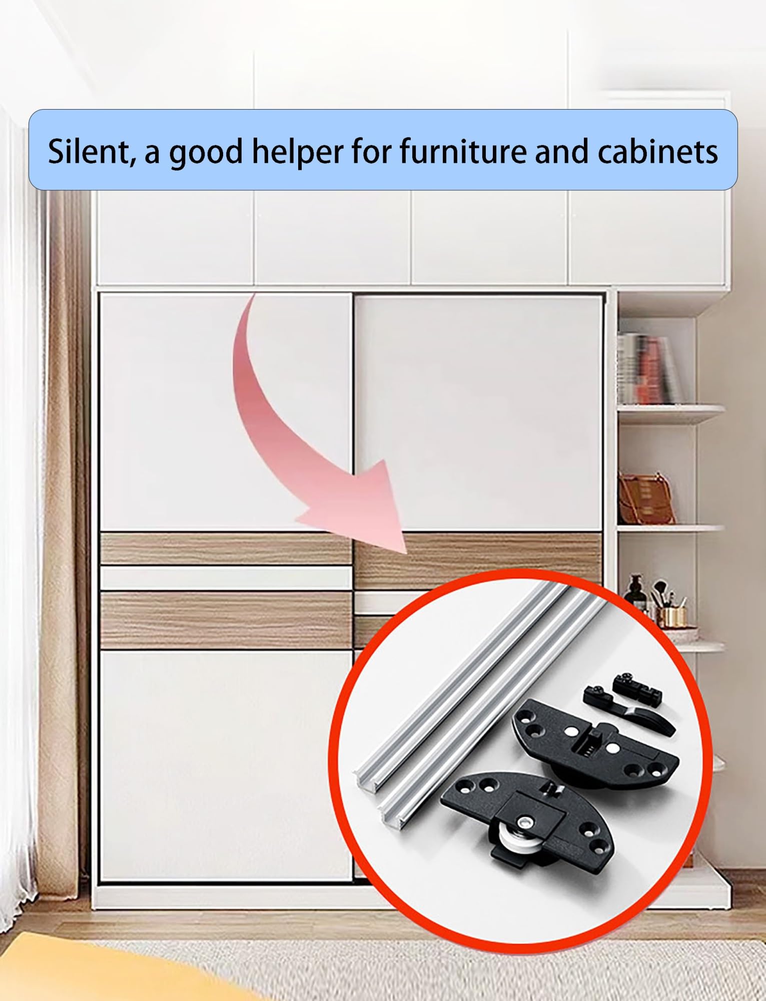 Zestaw rolek do drzwi przesuwnych, szyna ze stopu aluminium, rolki PE do drzwi szafy szafy 16-25 mm 1 zestaw(Staggered Door,150cm)