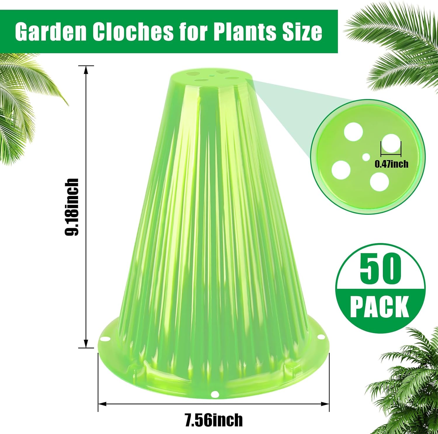 50 Pack Garden Cloches for Plants, Reusable Bell Plant Cover, Plant Covers Protectors from Animals Snails Birds Chickens Insect, 9.18" H X 7.56" D