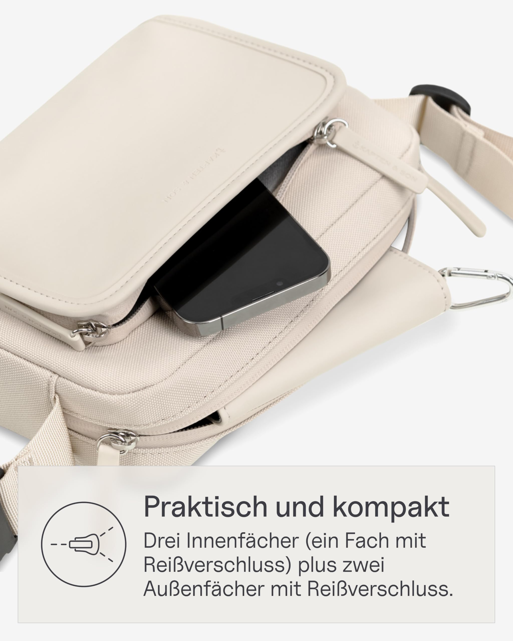 Kapten & Son Lulea Crossbody Bag Sandstone 1,35 L | Bauchtasche Damen & Herren | Handtasche Beige | Umhängetasche klein | ideal für Reisen, Alltag, City