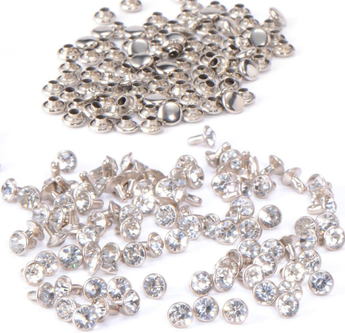 100pcs Crystal Rivets Studs for DIY Decorating, 7mm White Metal