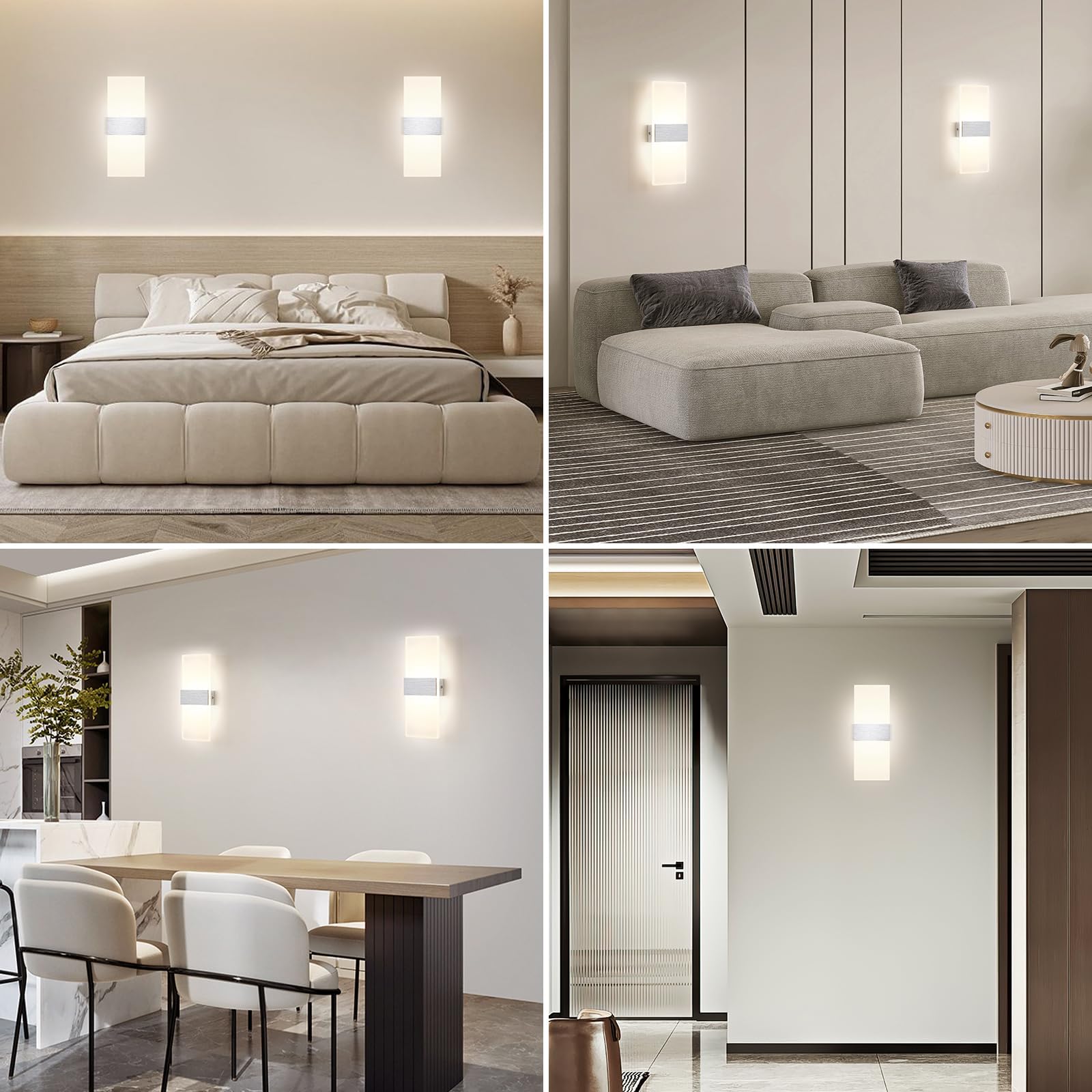 2 Pezzi Applique da Parete Interno LED 12W 4000K, Bianco Neutro | Moderno Lampada da Parete Interno, 1200 Lumen, Acrilico 1,5 cm, per Camera da Letto Corridoio Soggiorno Scala