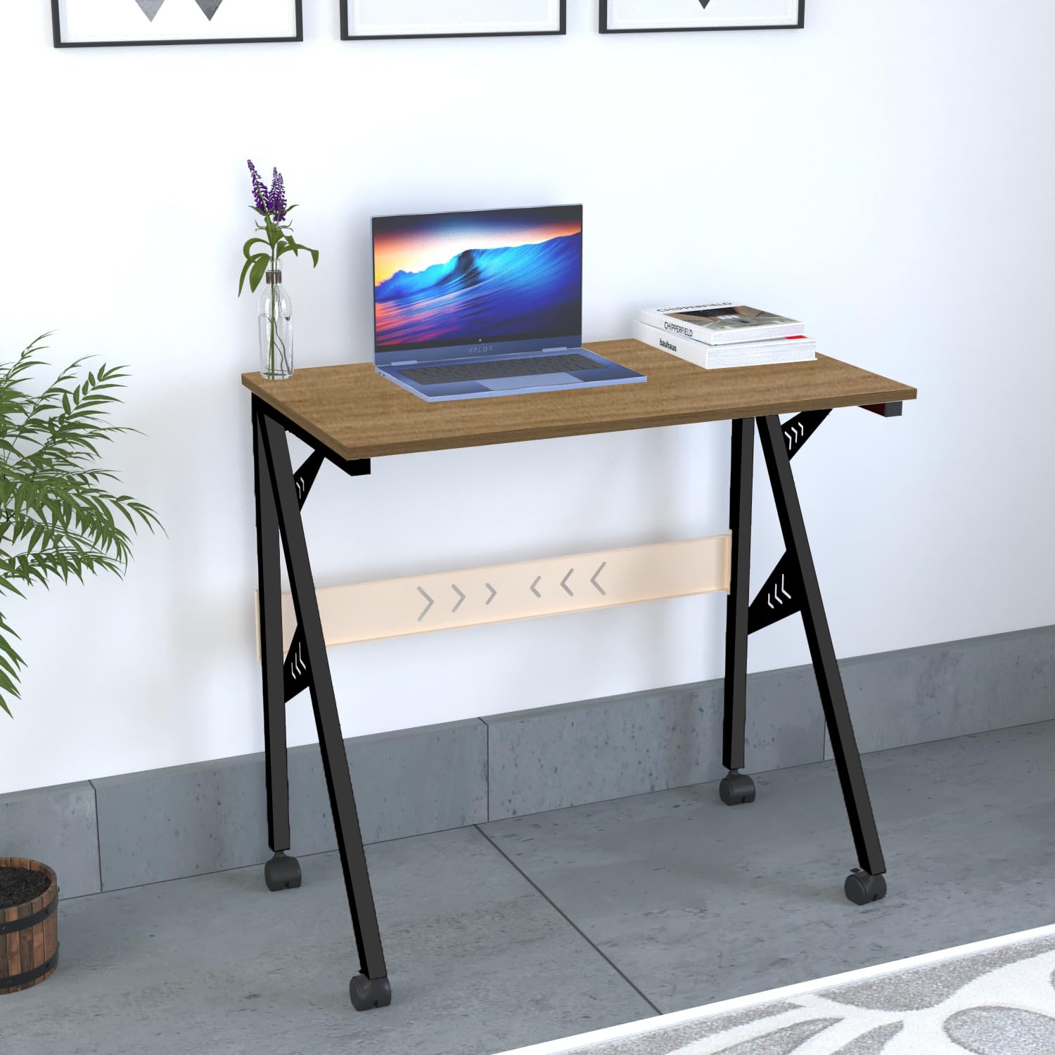 TABLE MAGIC V-Line 80 Multipurpose Desk – Compact Study & Laptop Table, Maple Finish, Sturdy CR Steel Frame, Soft Edge Banding, Smooth Rolling Castors